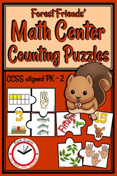 a book cover with the words math center counting puzzles and an image of a mouse