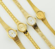 Affordable Jewelry, Women Wrist Watch, Beautiful Watches, White Dial, Metal Bracelets, Wrist Watches, Timeless Pieces, Vintage Gold, Time Piece