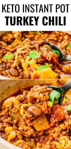 instant pot keto turkey chili recipe in a white casserole dish