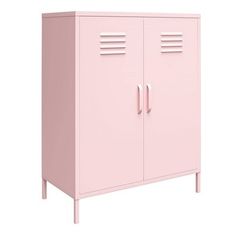 a pink cabinet with two doors on each side