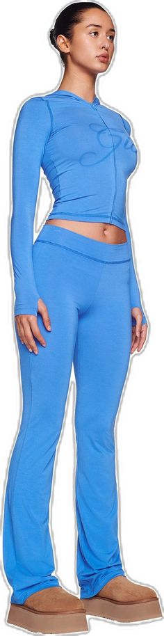 Sporty Stretch Blue Pants, Stretch Blue Bottoms With Tapered Leg, Blue Stretch Tapered Leg Bottoms, Blue Athleisure Pants For Loungewear, Fitted Blue Straight Bottoms, Blue Stretch Pants For Athleisure, Athleisure Stretch Blue Pants, Blue Stretch Athleisure Pants, Sporty Blue Tapered Leg Bottoms