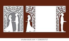 the paper cut silhouettes of bride and groom are standing in front of an arch