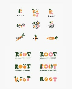 the root logo is designed to look like it has many different types of vegetables on it