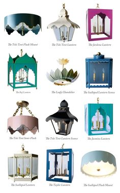 the different types of hanging lanterns are shown in this image, including one light fixture