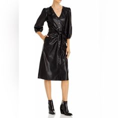 Nwt House Of Harlow 1960 Button Front Belted Faux Leather Shirt Dress Size M Black; New With Tag; Ultra Soft Faux Leather Button Front Dress With Front Tie Belt From House Of Harlow 1969. Long Line Midi Shirt Dress With Ruched Detail On Center Front Pair This Dress With Your Favorite Boots Or Heels. Removeable Belt Strap 3/4 Sleeve With Elastic Cuffs. V Neck. Two Side Seam Pockets. Button Front Closure. Size M Approximate Measurements: Chest: 17" Underarm To Underarm Length: 43" Neck Seam To Hem Nadia Bjorlin, Faux Leather Shirt, Flower Midi Dress, Leather Shirt Dress, 1960 Dress, Sassy Dress, Leather Midi Dress, Chloe Dress, Revolve Dresses