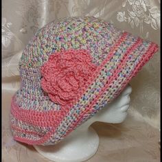 **Bundle For Shipping Discount** Stylish And Versatile Hand Crafted Hat Can Be Worn Brim Up Or Down In Many Ways To Suit Your Shade And Vision Needs In The Moment! Large Crocheted Flower Embellishment To Match Pink Stripes Nwot, Never Worn One Of A Kind Handmade From 100% Acrylic Yarn 23" Around Crown Gradually Gets Larger Toward Brim Extra Wide 4" Brim Great For A Day Outdoors, Walking, Beach, Gardening Hand Washable Smoke Free / Pet Free Environment Pink Summer Cap, Fitted Yarn Beach Hat, Fitted Knitted Hat For Spring, Fitted Knitted Spring Hats, Cute Pink Brimmed Sun Hat, Pink Sun Hat For Spring, One Size Fits Most, Handmade Pink Summer Hat, Adjustable Pink Crochet Hat For Vacation, Cute Multicolor Crochet Hat For Beach