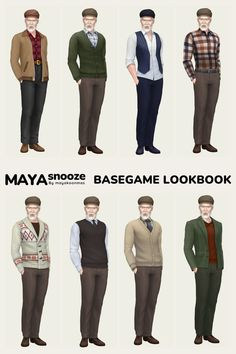 many different types of men's clothing are shown in this graphic style, including sweaters and vests