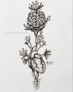 a drawing of the human heart and flowers