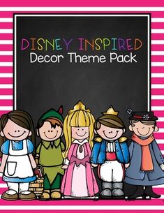 the disney inspired decor theme pack includes princesses and prince's, including a blackboard