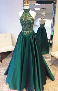 prom dress#prom dresses#prom dress long#halter backless prom dress#beaded prom dress Prom Dress Green, High Neck Prom Dress, Green Evening Dress, Halter Prom Dresses, Green Prom, Prom Dresses 2017, Prom Dresses 2019, Elegant Prom Dresses, Prom Dresses For Teens