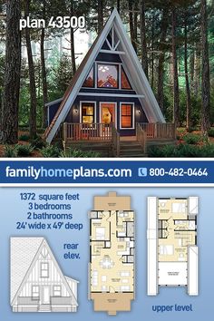 the floor plan for a small cabin house with lofts and living quarters is shown