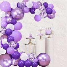 PRICES MAY VARY. SUPER VALUE PACKAGE】-Metallic purple balloon arch kit include 20pcs dark purple balloons, 21pcs light purple balloons, 10pcs white balloons, 10pcs purple confetti balloons and 11pcs Metallic purple balloon, 16ft arch balloon strip tape, 3X20 dot glue , one pack meet all you need! 【PREMIUM MATERIAL】-All balloons in this purple balloon garland kit are made by 100% natural latex, thick and long-lasting, can fill with helium or air. 【WIDELY OCCASSIONS】-This purple balloon arch is pe Purple Balloons Garland, Deco Violet, Deco Ballon, Purple Confetti, Glitter Balloons, Purple Theme, White Confetti, Silver Balloon, Purple Balloons