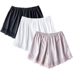 PRICES MAY VARY. Package Contents：You will get three pairs of underworks pettipants in three colors of black, white and pink for your choice, different wearing feeling, suitable for your different colors of clothing Silky Premium Fabric：Our lace short are made of premium fabric, 95% Polyester, 5% Spandex. These shorts are soft, breathable and have good stretch. The satin texture is very comfortable to wear, the texture is light and does not curl Elastic Waistband：The bloomer slips are a loose fit and do not tighten the waist. The lace edge design highlights your charm, please choose the right size from the safe size chart Anti-Static No Thigh Scratch：The static-free bloomers under the dress shorts will not stick to the skirt easily, at the same time you can also wear the women's small susp Culotte Shorts, Satin Texture, Slip Shorts, Dress Shorts, Split Skirt, Lounge Lingerie, Half Slip, Lace Short, Under Dress