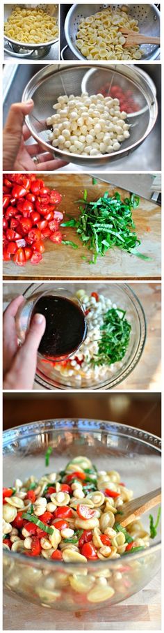 the steps to make pasta salad with tomatoes and spinach