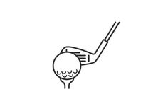 a golf ball and driver's tee line icon, outline style illustration on white background