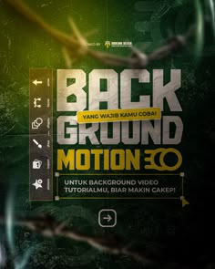 the back ground motion logo is displayed on a dark background with green and yellow colors