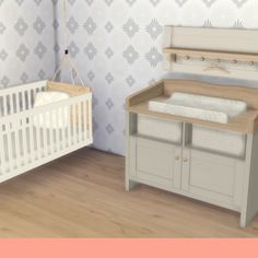 a baby's room with a crib, dresser and changing table in it