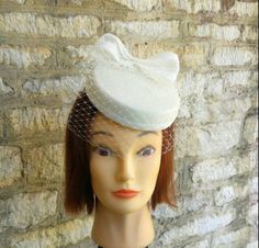 Ivory white Pillbox hat with mini veil and bow bridal hat off | Etsy Ivory Pillbox Hat, White Pillbox Hat, Wedding Top Hat, Mini Veil, Fascinator Veil, Veil Hat, Bridal Birdcage Veils, Royal Ascot Hats, Veiled Hats