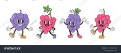 three cartoon grapes with different expressions