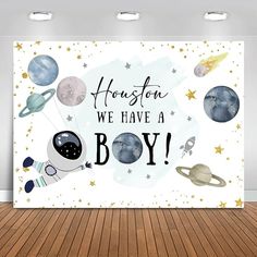 an image of a baby's room wall mural with space and planets on it