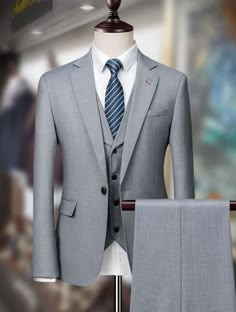 Elegant Gray Three-piece Suit, Luxury Gray Three-piece Suit With Suit Collar, Luxury Classic Gray Three-piece Suit, Elegant Gray Fitted Three-piece Suit, Luxury Gray Three-piece Business Suit, Engagement Suits, Men Suit Wedding, Grey 3 Piece Suit