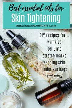 The best essential oils for tightening skin. {wrinkles, stretch marks, cellulite, sagging skin, lose skin, anti-aging} Simple DIY recipes using essential oils to make your own anti-wrinkle serum, cellulite cream, firming body butter, magic eye serum, stretch mark cream, tightening body oil, and more. Essential Oil For Brightening Skin, Oils For Tightening Skin, Skin Firming Essential Oil, Tighten Skin On Face, Preparation H For Skin Tightening, Tighten Loose Belly Skin Essential Oils, Essential Oils To Tighten Loose Skin, Anti Wrinkle Essential Oils, Skin Tightening Oils