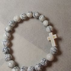 Marble Bracelet With Cross. Handmade Cross-shaped Rosary Bracelet For Blessing, Marble Bracelet, Silver Cross-shaped Rosary Bracelet With 8mm Beads, Womens Jewelry Bracelets, Jewelry Bracelets, Women Jewelry, Women Shopping, Color