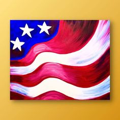 an american flag painting on a yellow wall