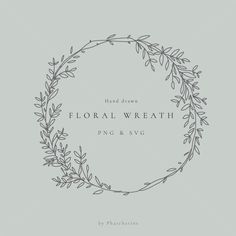 the floral wreath logo is shown in black on a gray background with an oval frame