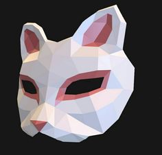 a white cat's face is shown in low polygonal style on a black background