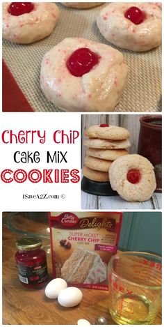 cherry chip cake mix cookies are ready to be baked in the oven, and then topped with cherries