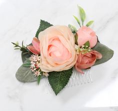 "HANDMADE IN USA. The rustic boho artificial flower hair comb made with medium ranunculus and flower bud. In shades of pinks. Accents with greenery as picture shown, the perfect spring summer refresh style for any outdoor/indoor, beach weddings and prom events. [Product Dimensions]: - Corsage: 6\" long x 4\" wide [Processing & Shipping] - Free Economy shipping to all 50 States of U.S. The shipping takes 3-6 days from GA. - Expedite Processing: please leave us a message during check out, $9.9 Lambs Ear Wedding, Grad Hair, Indoor Beach, Ranunculus Flower, Rustic Boutonniere, Winter Holiday Party, Wedding Bridal Hair, Fresh Flower Bouquets, Floral Arranging