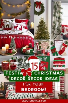 Christmas Decorated Bedrooms Ideas, Christmas Theme Bedroom Ideas, Holiday Bedroom Decor Christmas, Kids Christmas Bedroom, Christmas Bedroom Aesthetic, Bedroom Christmas Decor Ideas, Christmas Kids Room, Cozy Christmas Bedroom, Christmas Decor Ideas For Bedroom