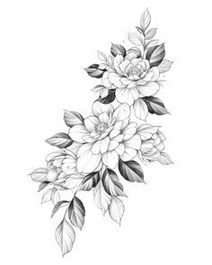 a black and white drawing of flowers