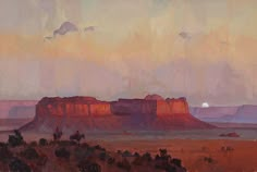 an oil painting of the desert at sunset