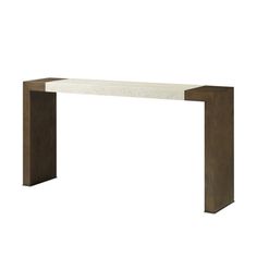 a white marble and wood console table on an isolated white background for display or montage