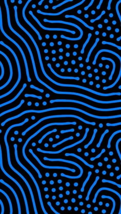 an abstract blue and black background with wavy lines, dots and circles in the center