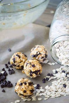 oatmeal cookies and chocolate chips are on the table