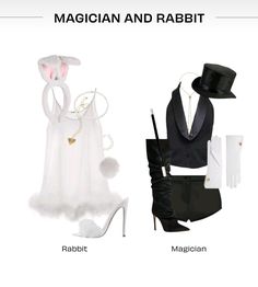 an image of magician and rabbit costumes on display in front of the caption that reads, magician and rabbit