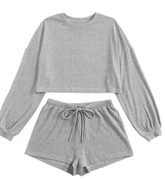 STYLECASTER | cozy outfits | cozy outfits amazon | amazon fashion | cozy outfit lazy days | cozy outfit ideas | cozy outfit winter | cozy outfit aesthetic | cozy sweater | cozy sweats Rib Knit Crop Top, Lounge Wear Set, Drawstring Waist Shorts, Short Pj Set, Long Sleeve Jumper, Crop Top And Shorts, Knit Sleeve, Cami Crop Top, Round Neck Tops