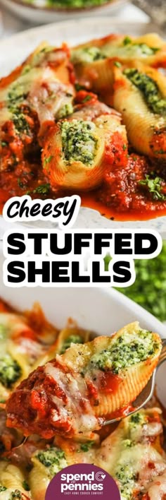 cheese stuffed shells with spinach and tomato sauce