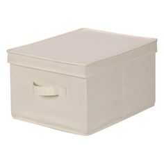 a white storage box with handles