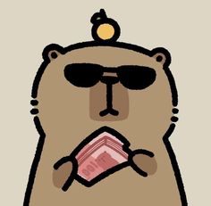 a brown bear wearing sunglasses and holding a pink object