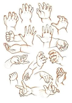 several different hands are shown in this drawing