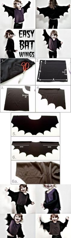 the instructions for making a bat - wing costume are shown in several different angles and sizes