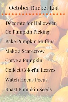 pumpkins with the words october bucket list