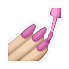 a pink manicure sticker on top of a hand with long nails and a toothbrush