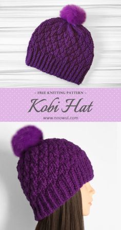 a knitted hat with two pom - poms on the top and bottom