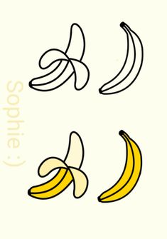 an image of three bananas that are drawn in different colors and shapes on a white background