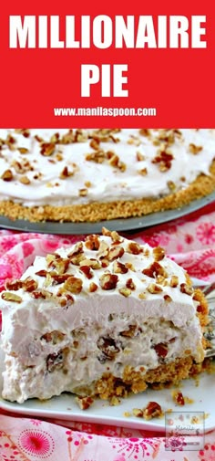 a close up of a pie on a plate with the words millonaire pie above it